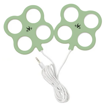 NYP Nico PEMF Device:  Pair of light green, four-circle PEMF pads with connecting cord and 3.5mm jack.